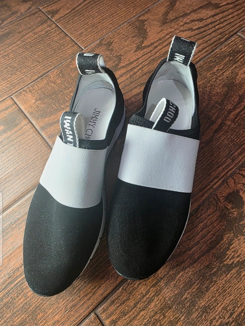 Jimmy Choo Black and White Slip-On Sneakers for Men